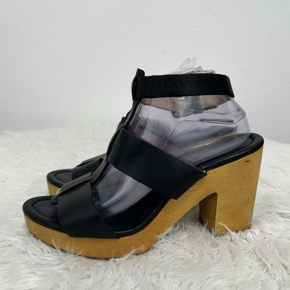 Madewell Sandals Wooden High Platform Heel Irving Black Leather Strappy Boho 10